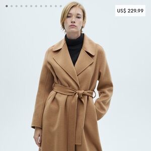 Mango Belt Handmaid Wool coat in Tan, perfect condition